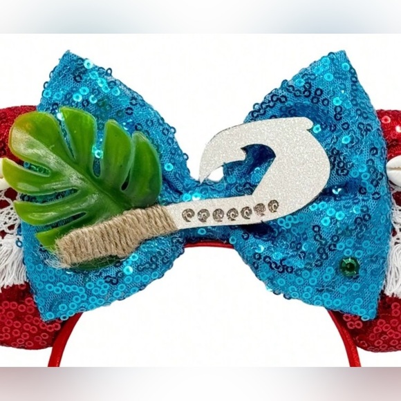 Moana Maui Mouse Ears WITH Ocean Heart of Te Fiti Necklace Disneyland Headband - Picture 4 of 8